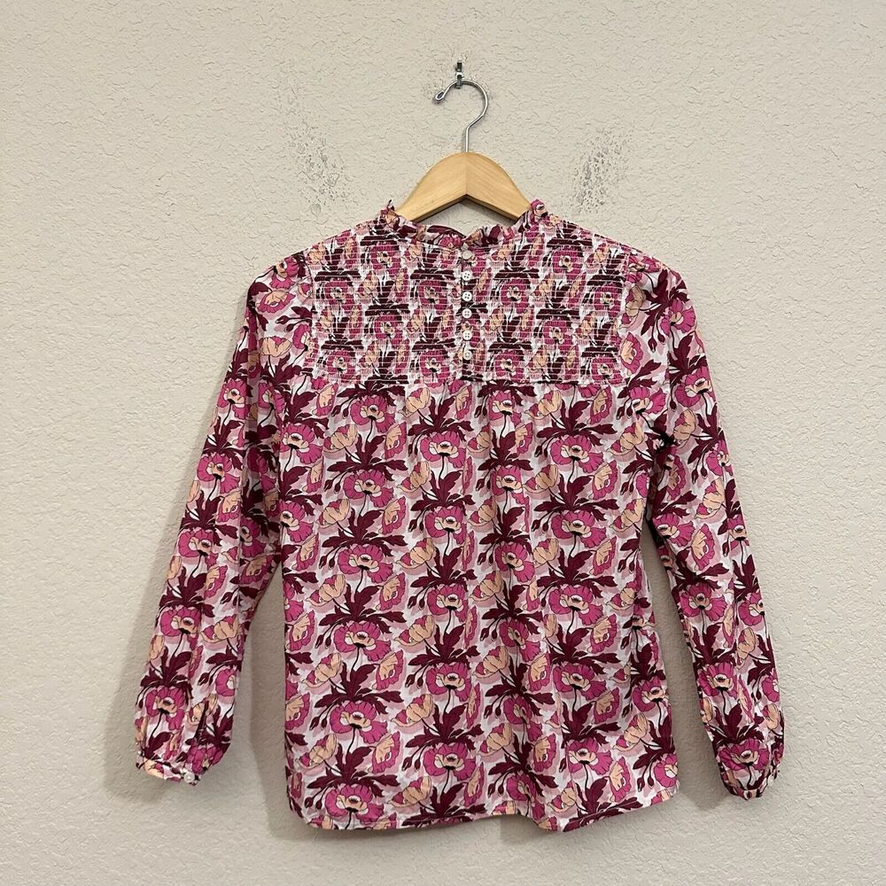 J. CREW Smocked Button-Back Top in Liberty Butterfield Poppy #BL654 - Picture 6 of 12